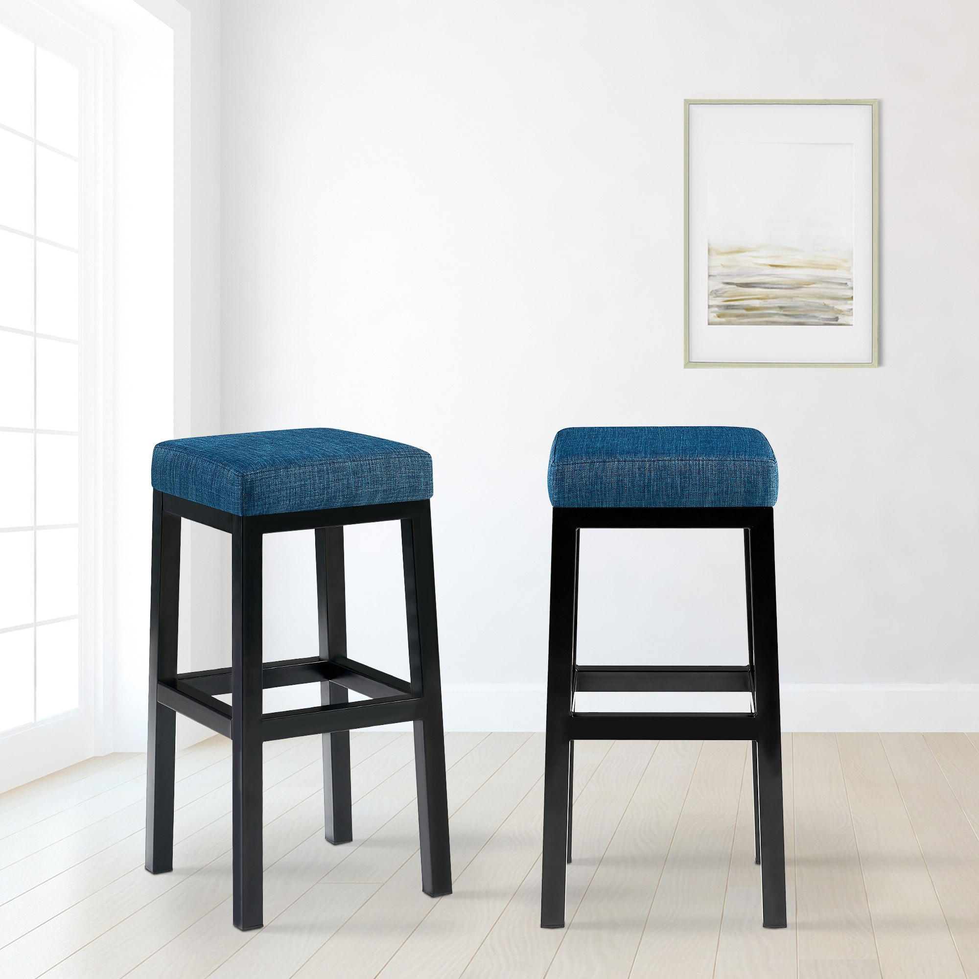 BARHOCKER Stoff Blau - Blau/Schwarz, Textil/Metall (37/78/37cm) - CLP