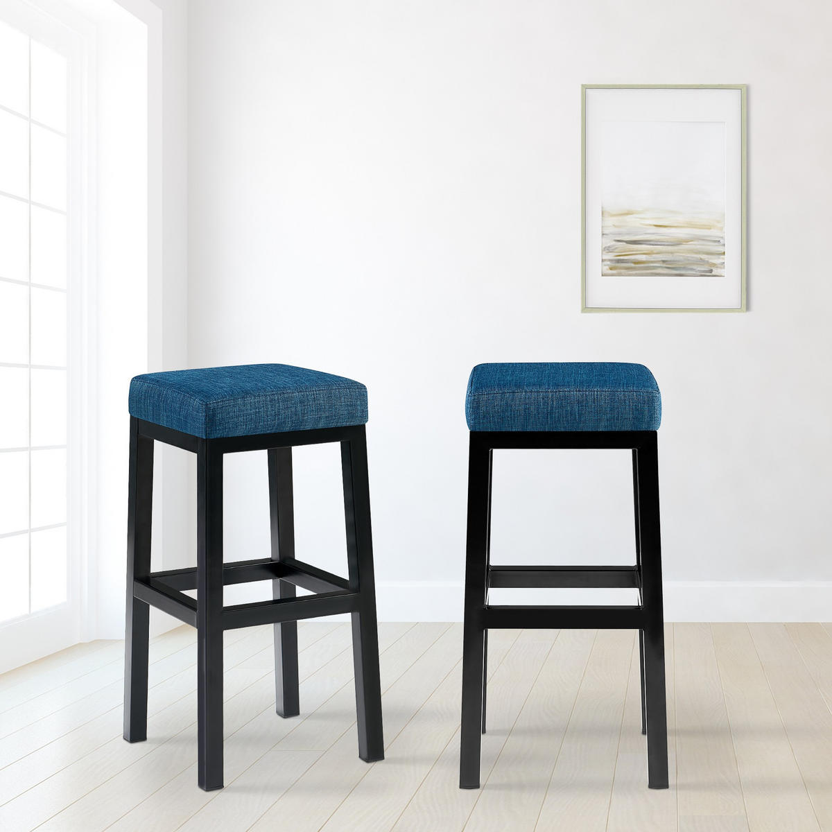 BARHOCKER Stoff Blau - Blau/Schwarz, Textil/Metall (37/78/37cm) - CLP