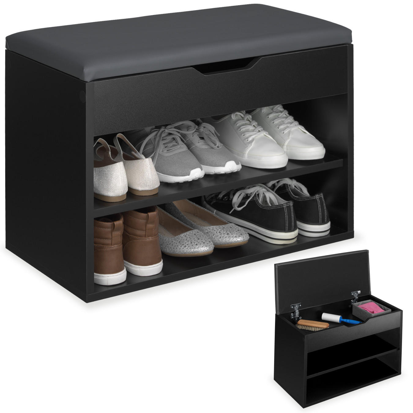 SCHUHBANK Jasmina,60 x 30 x 43,5 cm,schwarz - Schwarz, Holz (30/43.5/60cm) - tectake