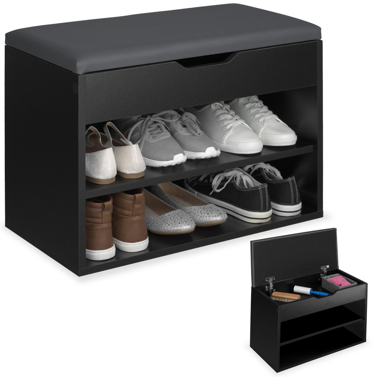 SCHUHBANK Jasmina,60 x 30 x 43,5 cm,schwarz - Schwarz, Holz (30/43.5/60cm) - tectake