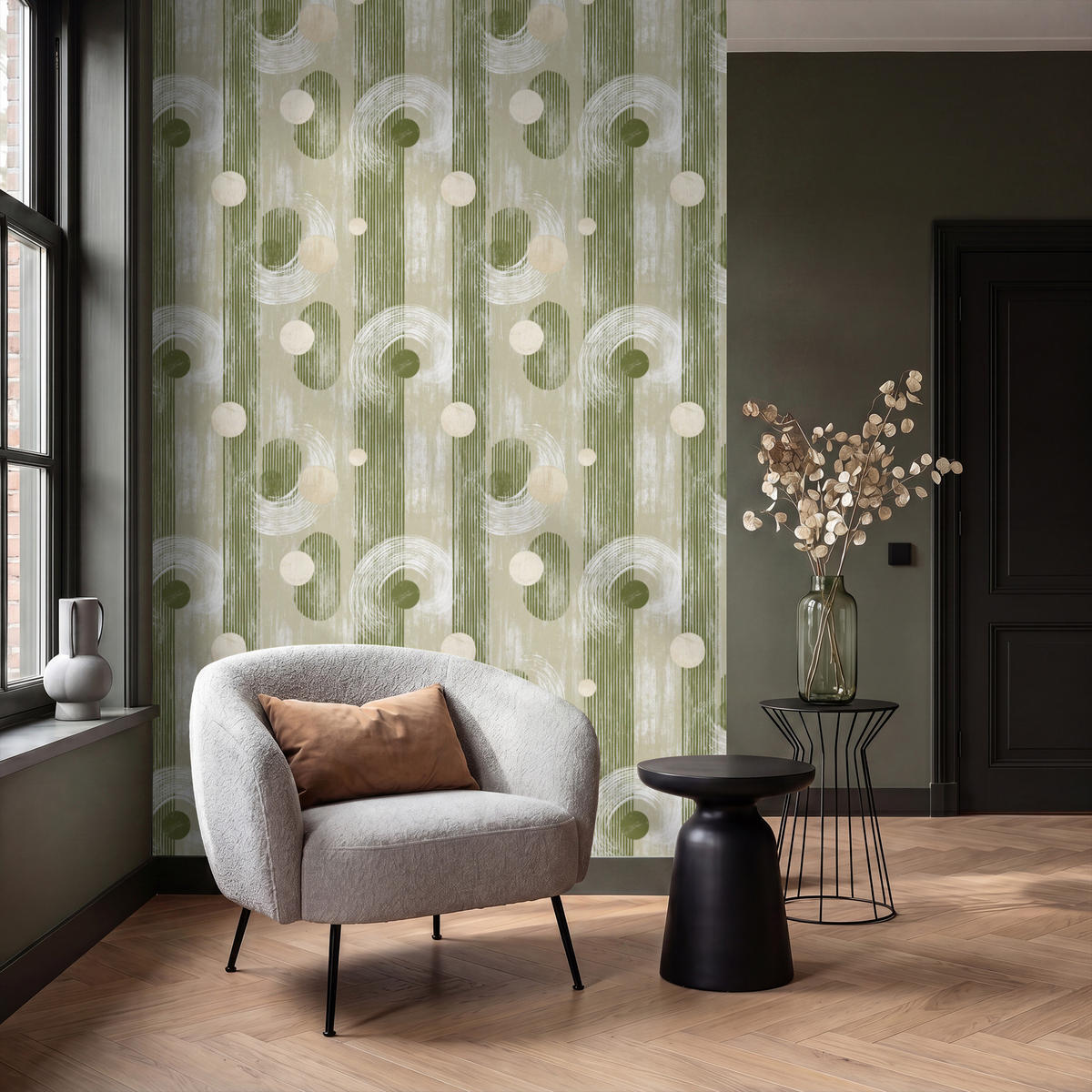 TAPETE - Künstlerisch - Modern - Grün - 140x240 cm - Olivgrün, Papier (140/240cm) - OnlyWow