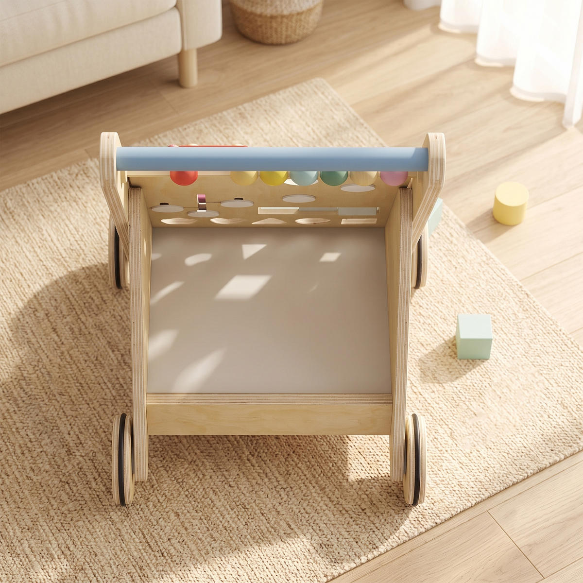 BABY-LAUFLERNWAGEN Mehrschichtplatte Kautschukholz Naturholz Weiß - Naturfarben, Holz (32.4/46/34.5cm) - AIYAPLAY