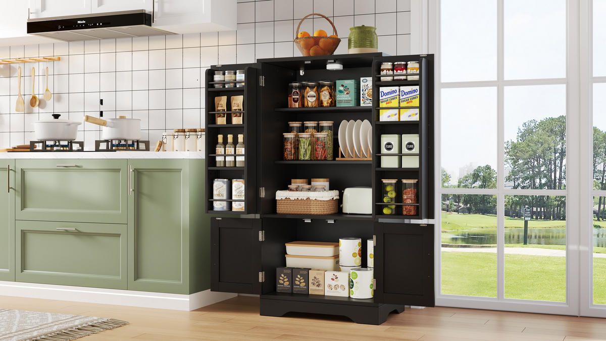 HOCHSCHRANK aus MDF mit 4 Türen, LED-Sensorlicht, 60/40/120 cm, Schwarz - Schwarz, Holzwerkstoff (40/120/60cm) - Redom