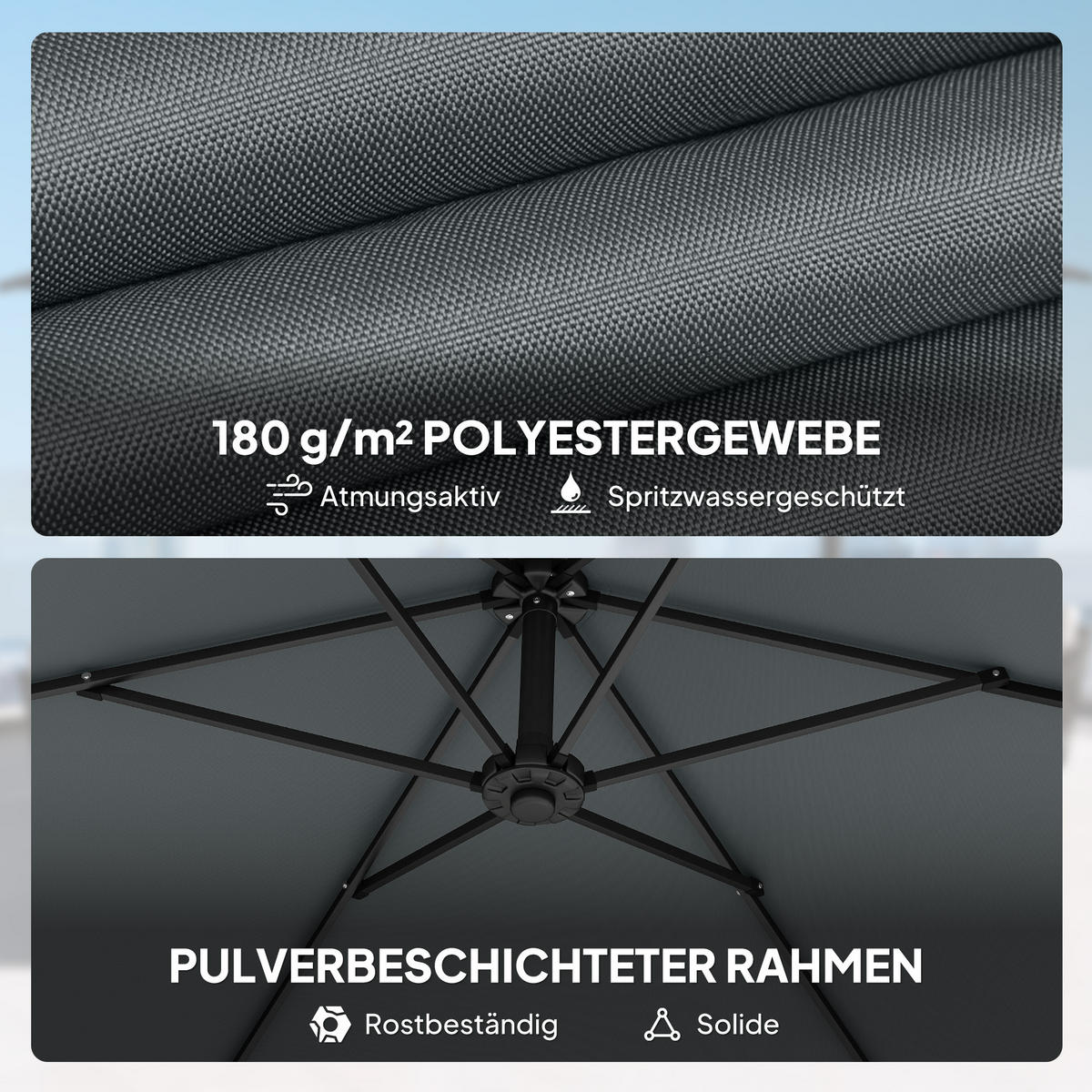 SLUNEČNÍ DEŠTNÍK z kovu a polyesteru, tmavě šedý - tmavě šedá, textil (295/302cm) - Outsunny
