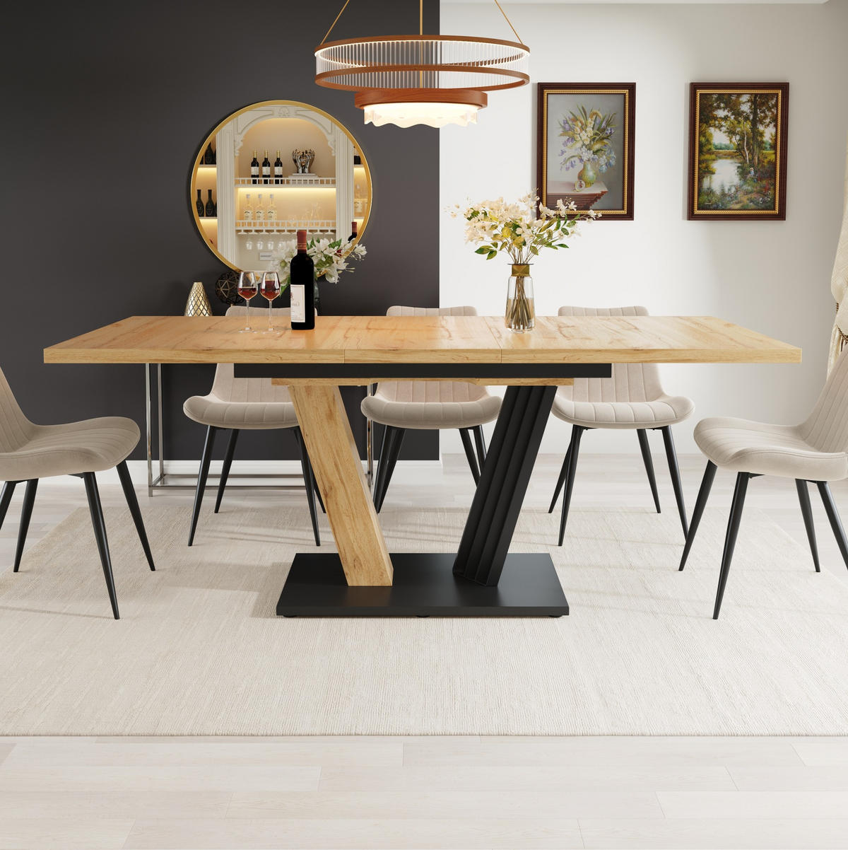 BLAGOVAONSKI stol 120/160/80/76 cm boje drveta od MDF-a i metala s izvlačnom pločom - prirodne boje, drvni materijal (120/80/76cm) - OKWISH