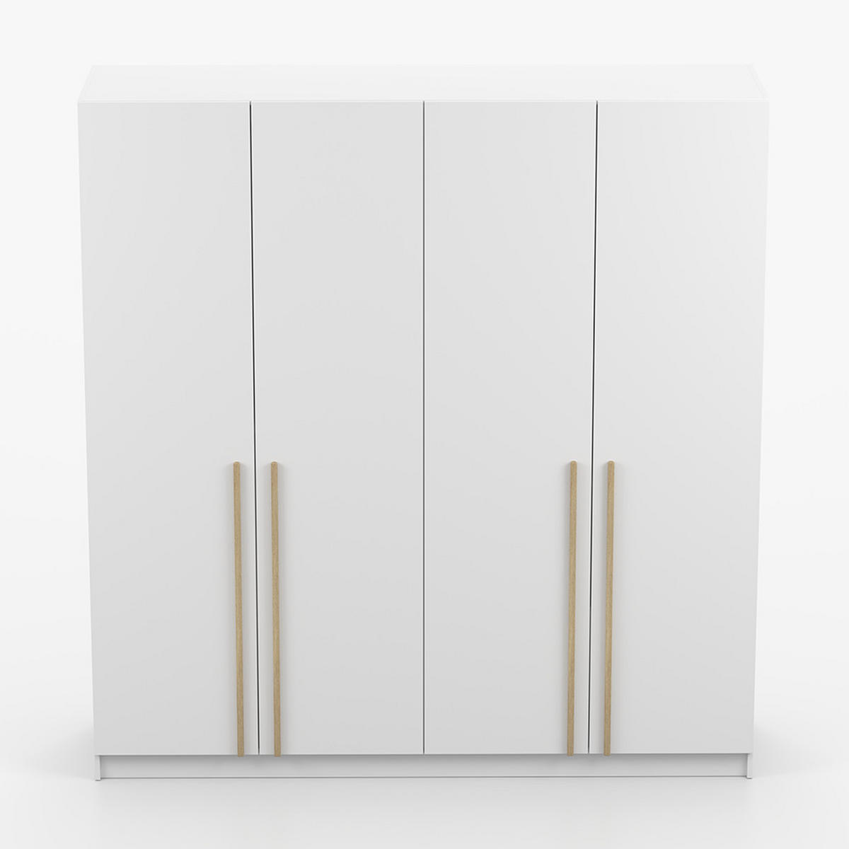 DREHTÜRENSCHRANK SEVILLA 4D Weiß/Weiß, 4-türig, Holzgriffe - Eukalyptusholzfarben/Weiß, Holz/Holzwerkstoff (200/210/57cm) - imoebel24