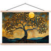 POSTER Baum - Mond - Blumen - Gold - Kunst 60x40 cm - Orange, Textil (60/40/0.15cm) - MuchoWow