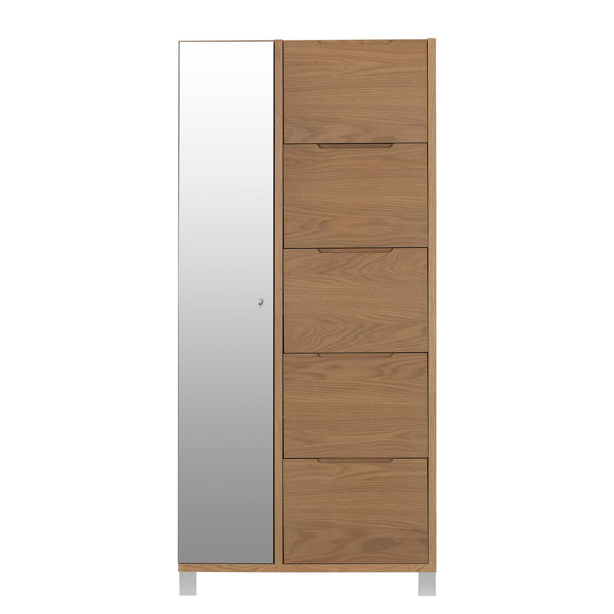 FURNIERTER SCHUHSCHRANK mit Spiegeltür - Eichefarben, Holzwerkstoff/Metall (84/185/17cm) - home24