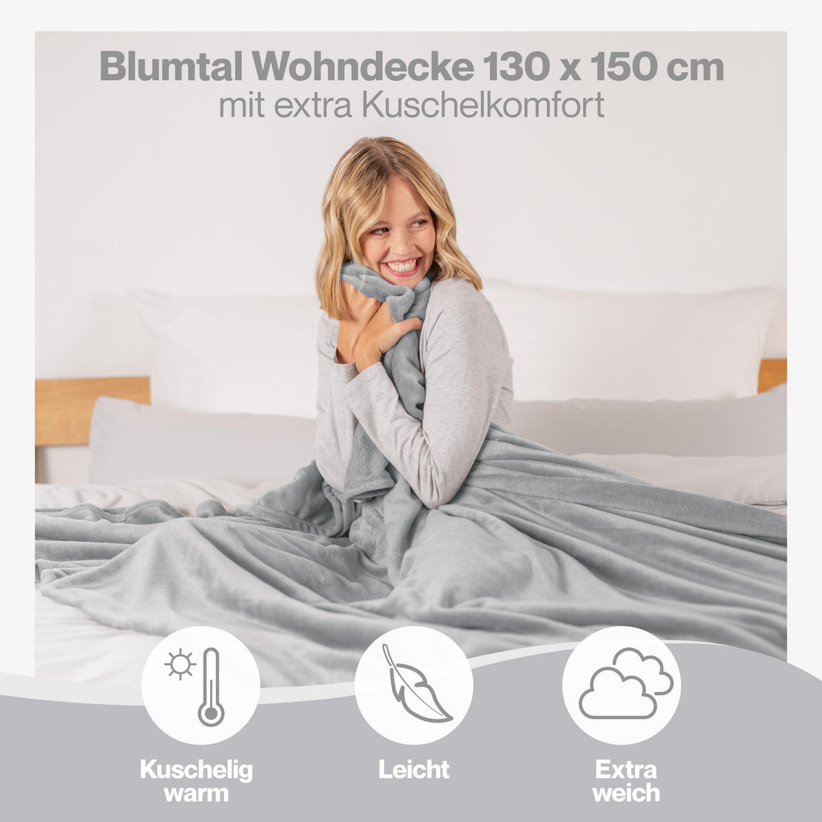 KUSCHELDECKE Anton 130/150 cm, Grau - Grau, Textil (130/150cm) - Blumtal