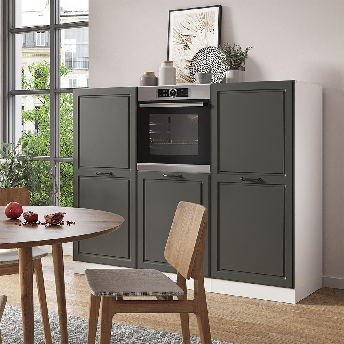 KÜCHENBLOCK R-Line Anthrazit Landhaus/Weiß 180 cm ohne Arbeitsplatte - Anthrazit/Weiß, Holzwerkstoff (180/143/46cm) - Vicco