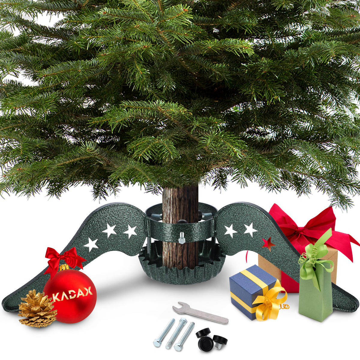 KADAX Weihnachtsbaumständer Weihnachtsbaumständer aus Metall mit Schale - Grün, Kunststoff/Metall (17.5cm) - KADAX