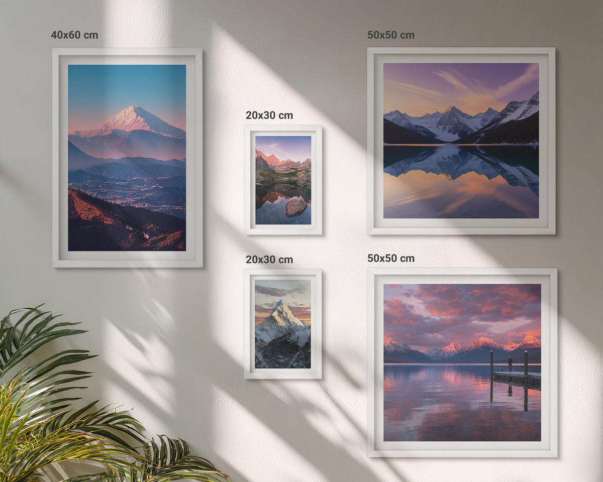 WANDBILDER 5er-Set - 50x50 cm & 20x30 cm & 40x60 cm Weißer Rahmen - Nachtstadt mit Neonlichtern - Weiß, Kunststoff (40/60cm) - ArtPrintCave