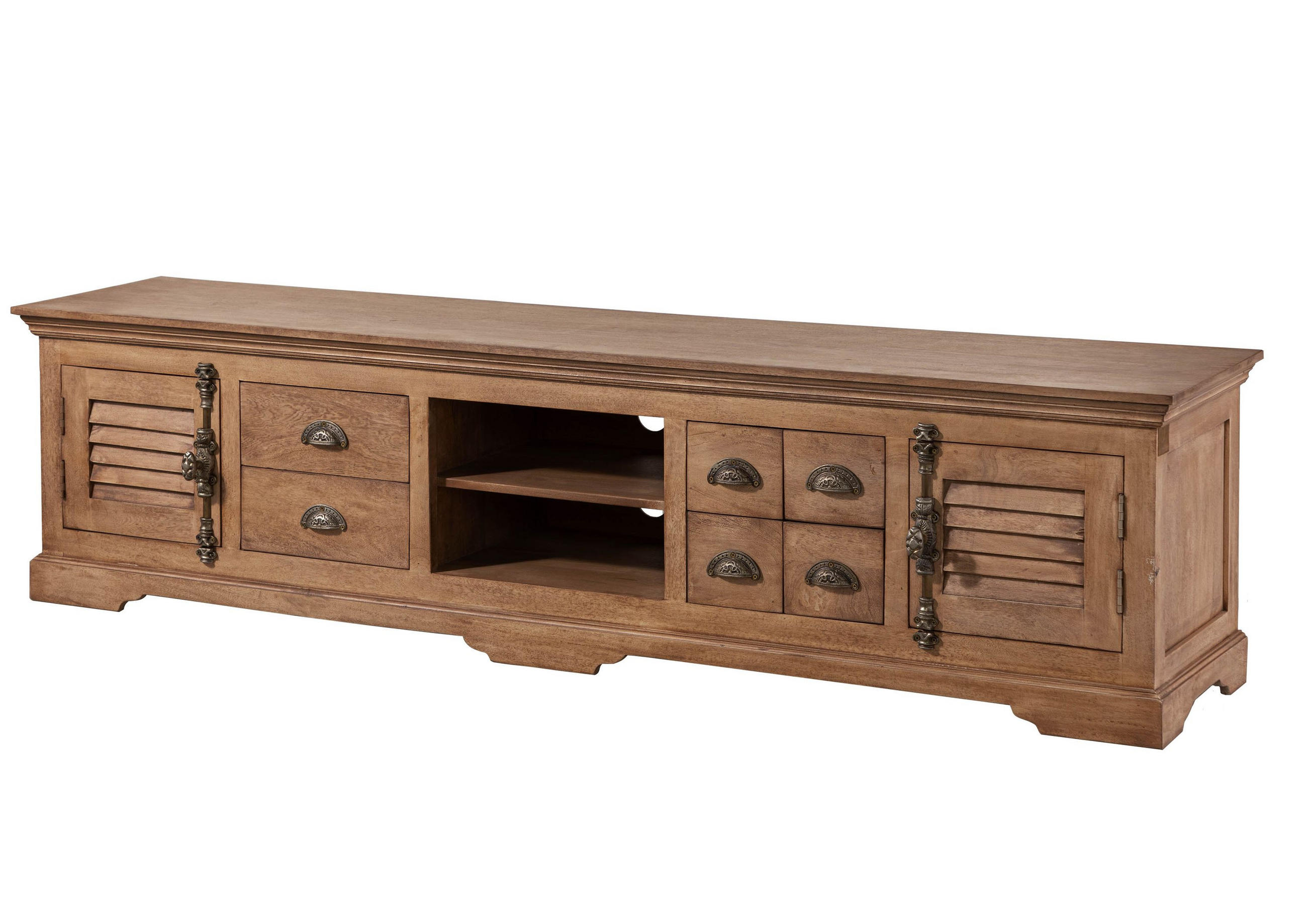 TV-BOARD Mango 220x45x55 beige geölt TOULOUSE #09 - Beige, Holz (220/55/45cm) - Massivmoebel24