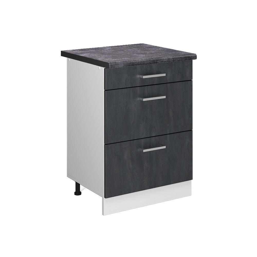 KÜCHENUNTERSCHRANK R-Line Schwarz Beton 60 cm AP Anthrazit - Schwarz/Weiß, Holzwerkstoff (60/81.6/60cm) - Vicco