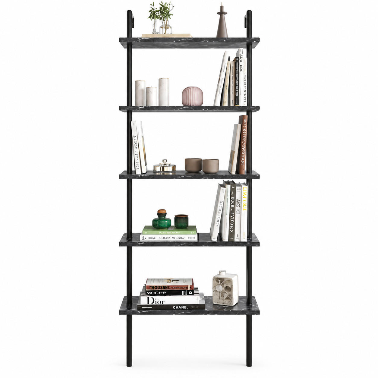 BÜCHERREGAL Paula Schwarzer Marmor Schwarz - Schwarz, Holzwerkstoff (60/174/22cm) - Decorotika