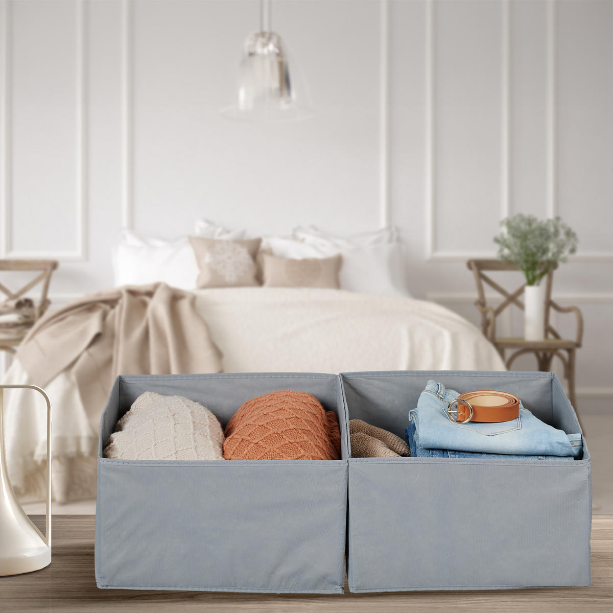 2XAUFBEWAHRUNGSBOX - Grau, Textil (37/30/34cm) - Relaxdays