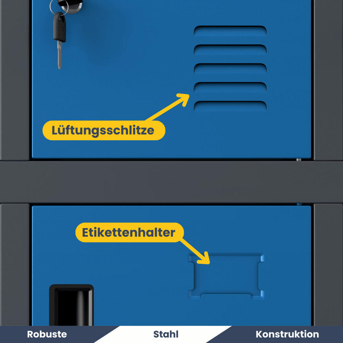SCHLIESSFACHSCHRANK Spind TAMPA 20 Fächer172x136x45cm Anthrazit-Blau - Anthrazit, Metall (136/172/45cm) - DELUKE