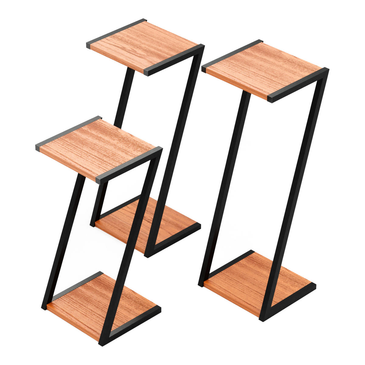 BLUMENTISCH-SET 3 TLG. Hjartdal - Schwarz/Braun, Metall (25/25/80cm) - [en.casa]