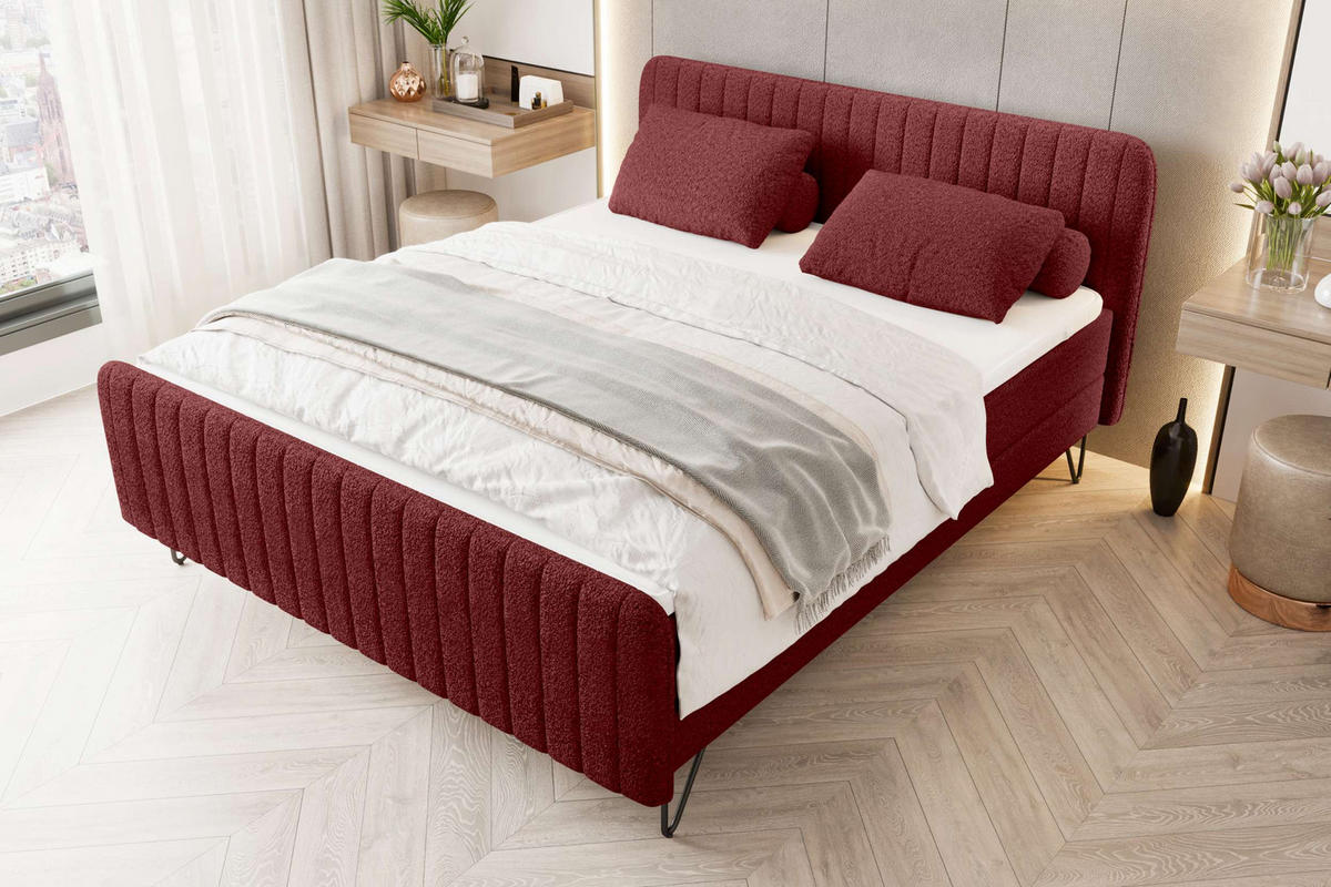 BOXSPRINGBETT LUCIO Bouclé-Stoff Rot 160/200 cm - Rot/Schwarz, Textil/Metall (160/200cm) - 99rooms
