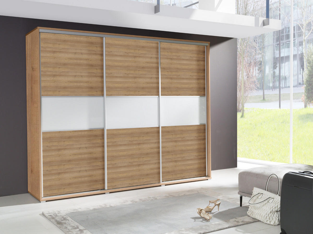 SCHIEBETÜRENSCHRANK - Kleiderschrank FLO - Riviera Eiche - Braun, Holzwerkstoff (277/225/65cm) - Möblo