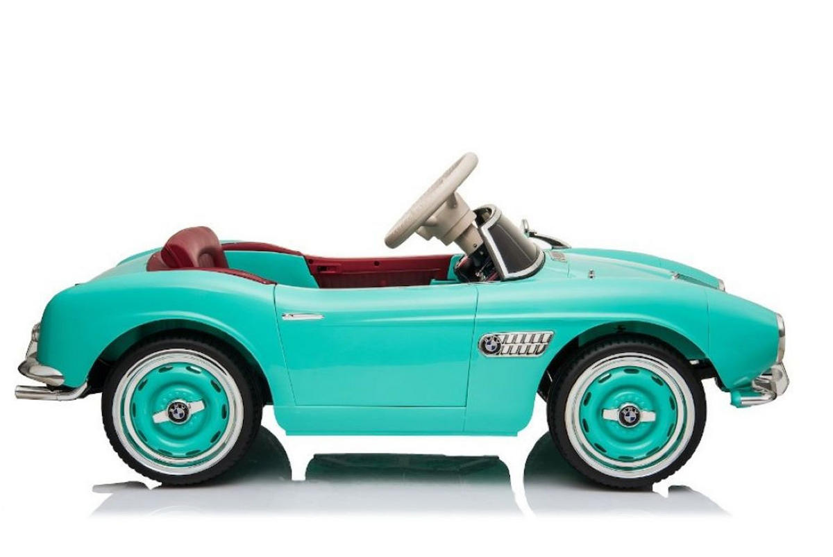 KINDER ELEKTROAUTO BMW 507 Oldtimer grün Trolley-Funktion, Fernbedienung, lizenziert, Kunstledersitz, EVA-Räder - Grün, Kunststoff (115/55/50cm) - Es-Toys