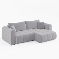 ECKSOFA RIVA Rechts Creme Velours-Stoff Premium L-Form Couch mit Schlaffunktion & Bettkasten - Creme/Schwarz, Holz (160/255cm) - Barchello
