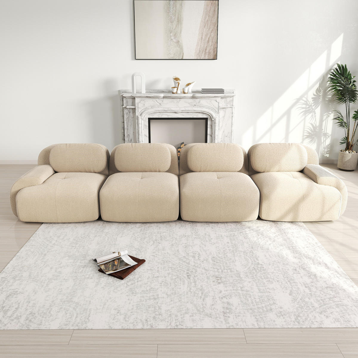 ECKSOFA modular rahmenlos Cord Beige - Beige, Kunststoff (103/75/388cm) - Meubliv