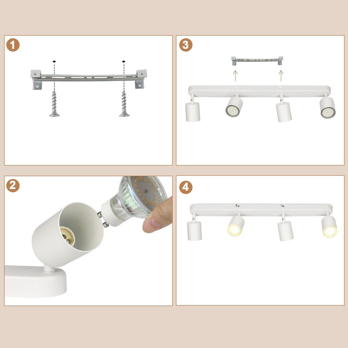 DECKENSTRAHLER Freiheit 4-flammig 58/7/14 cm - Weiß, Metall (58/7/14cm) - Nettlife