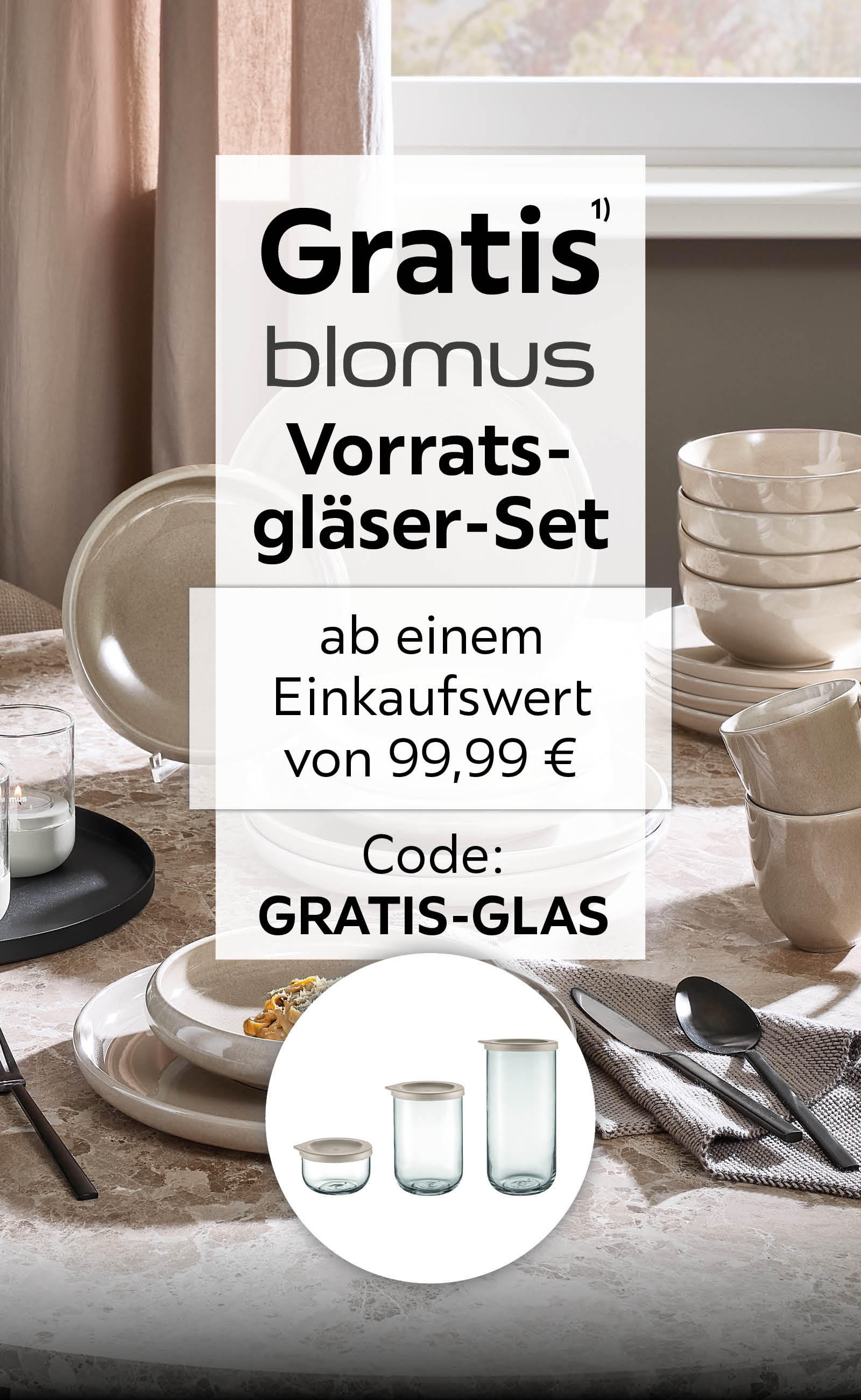 Gratis blomus Vorratsgläser-Set ab einem Einkaufswert von 99,99€ - Code: GRATIS-GLAS