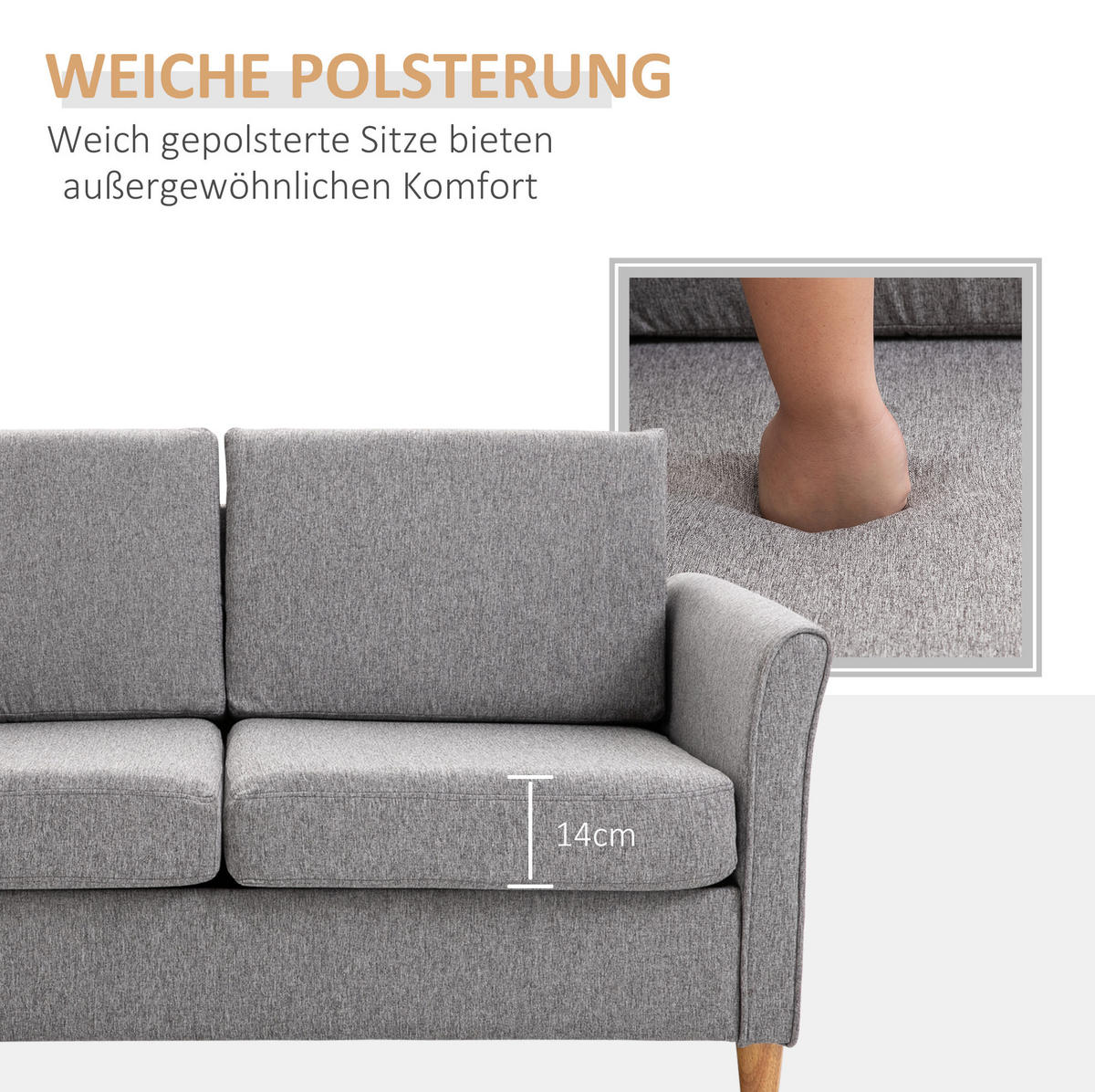 2-SITZER Sofa Leinenbezug mit abnehmbaren Bezügen 141/70/78 cm Hellgrau - Hellgrau, Textil (70/78/141cm) - Redom