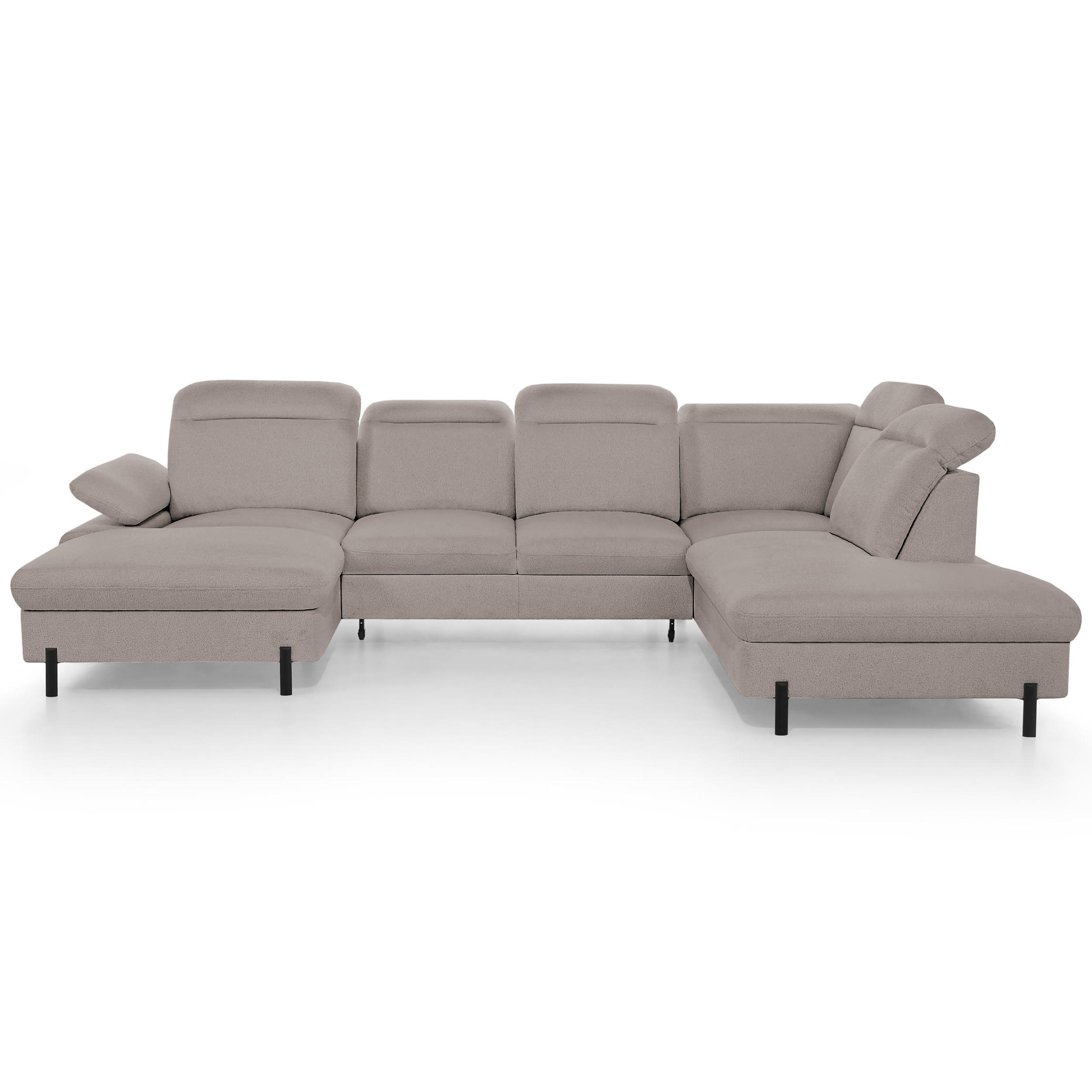 Beautysofa SEDACÍ SOUPRAVA Sora U s funkcí spaní, nastavitelnou hloubkou sedu, opěrkami hlavy a područkou, 365 cm, světle hnědá, levá