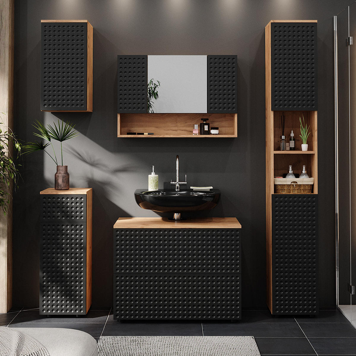 MIDISCHRANK Irma Anthrazit gepunktet 30x81 cm mit 1 Schublade 2 Fächer - Anthrazit, Holzwerkstoff (30/81/30cm) - Vicco