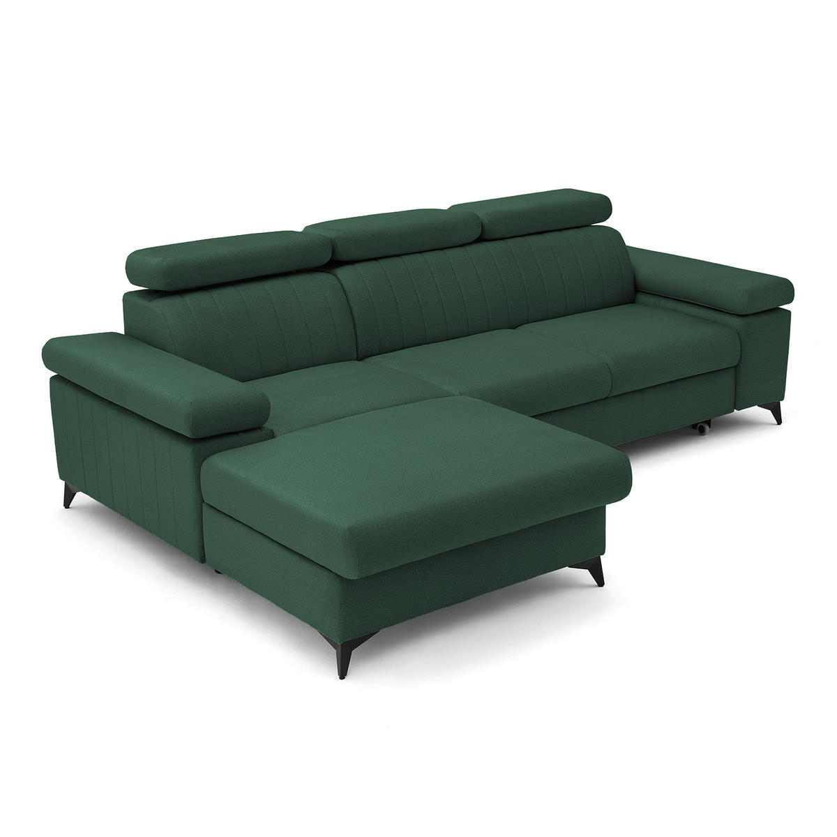 ECKSOFA FELIX L Links mit Schlaffunktion Velours Grün - Schwarz/Grün, Holz/Textil (257/176cm) - Muffo
