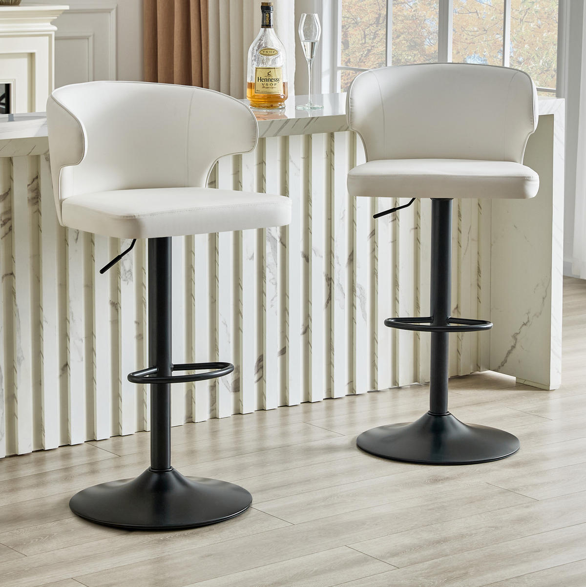 BARHOCKER 2er-Set höhenverstellbar mit Lehne Weiß - Weiß, Metall (45/110/49.72cm) - Meubliv