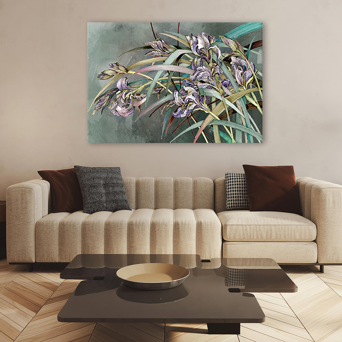 WANDBILD iris blumen im wind - Grau, Textil (60/40cm) - Feeby