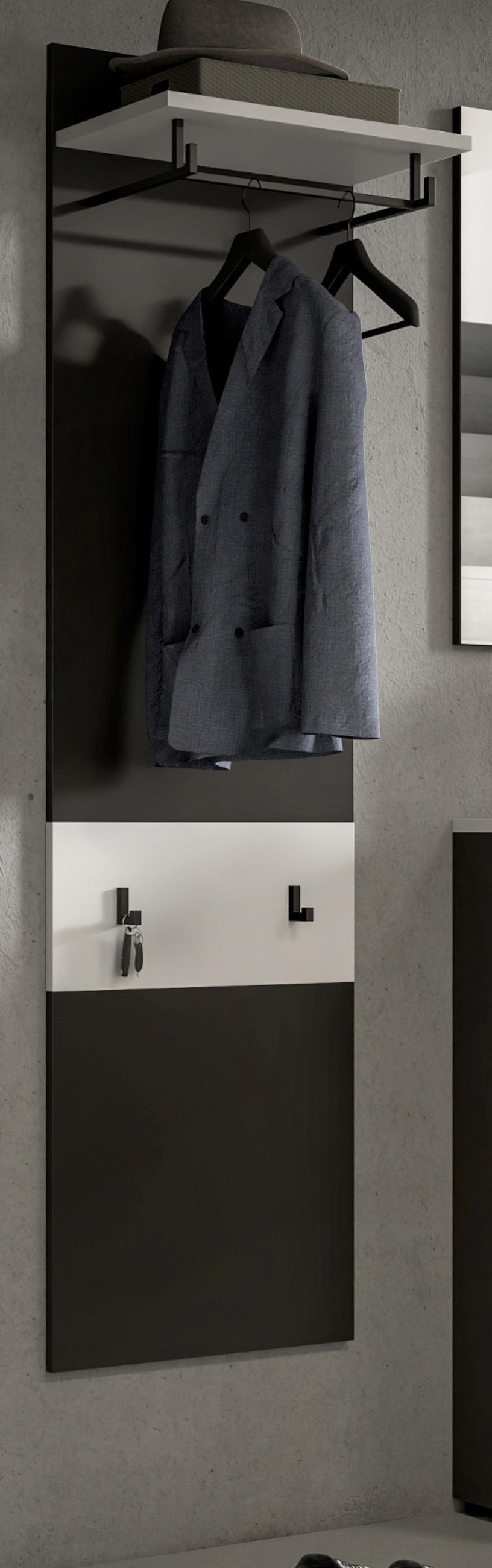 GARDEROBENPANEEL in grau, weiß, Wandgarderobe 45 x 165 cm, Cooper - Weiß/Grau, Holzwerkstoff/Metall (45/165/29cm) - Inn.Furn