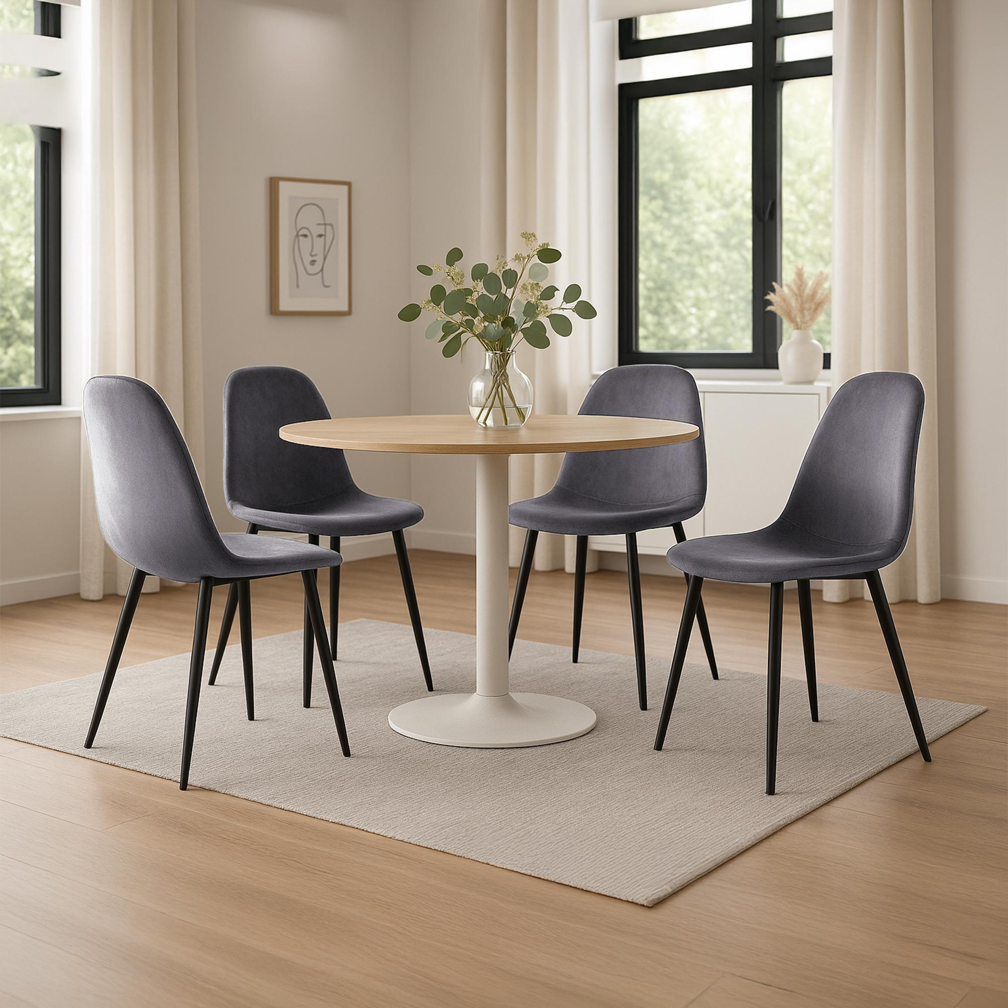 STUHL 4er Set Samt Dunkelgrau - Dunkelgrau/Schwarz, Textil/Metall (44/88/51cm) - CLP