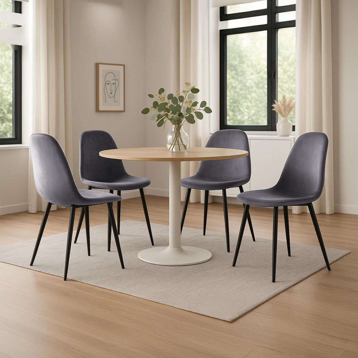 STUHL 4er Set Samt Dunkelgrau - Dunkelgrau/Schwarz, Textil/Metall (44/88/51cm) - CLP