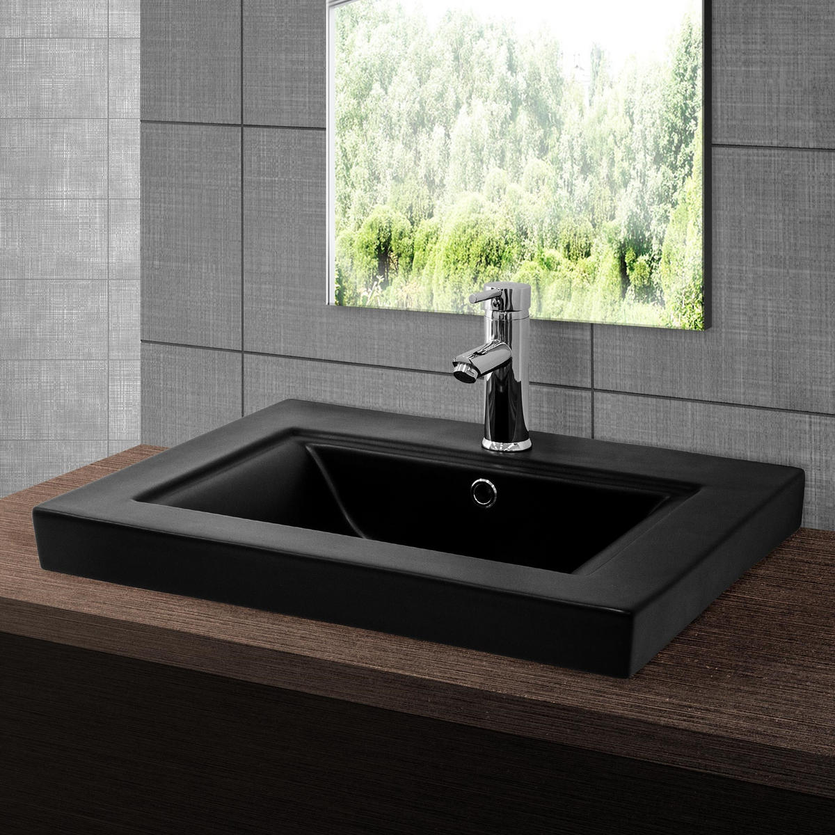 WASCHBECKEN - Schwarz, Keramik (48/63/63cm) - ML-DESIGN