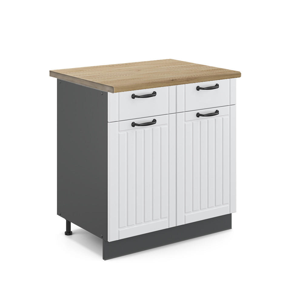 KÜCHENUNTERSCHRANK Fame-Line Weiß Landhaus 80 cm, AP Eiche - Anthrazit/Creme, Holzwerkstoff (80/82/60cm) - Vicco