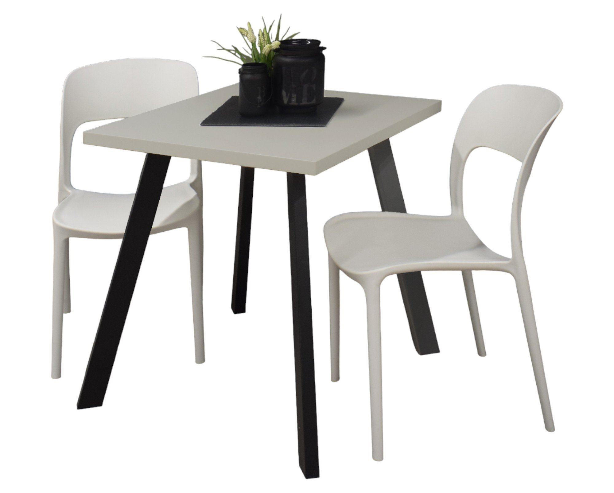 BISTROTISCH Eirene 70x70x75 schwarz matt/kreidegrau matt lack - Hellgrau, Metall (70/70/75cm) - 58aufmkessel