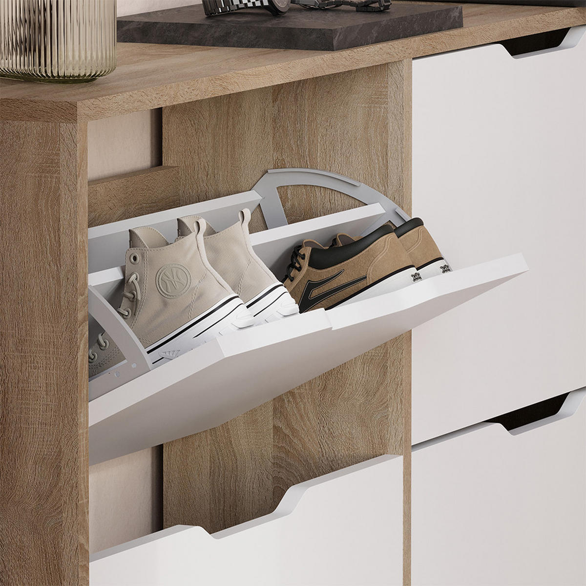 BOTNÍK NA BOTY Luca Sonoma/bílá - Sonoma dub, kompozitní dřevo (116.6/72.5/22cm) - Vicco