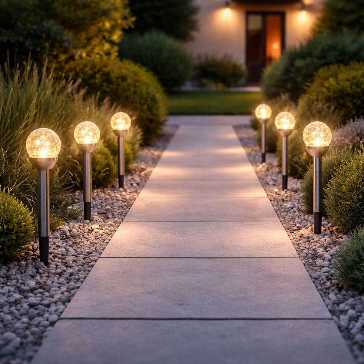 LED AUSSENLEUCHTE Glaskugel Silber 6er Set - Silberfarben, Glas (8/8/34.5cm)