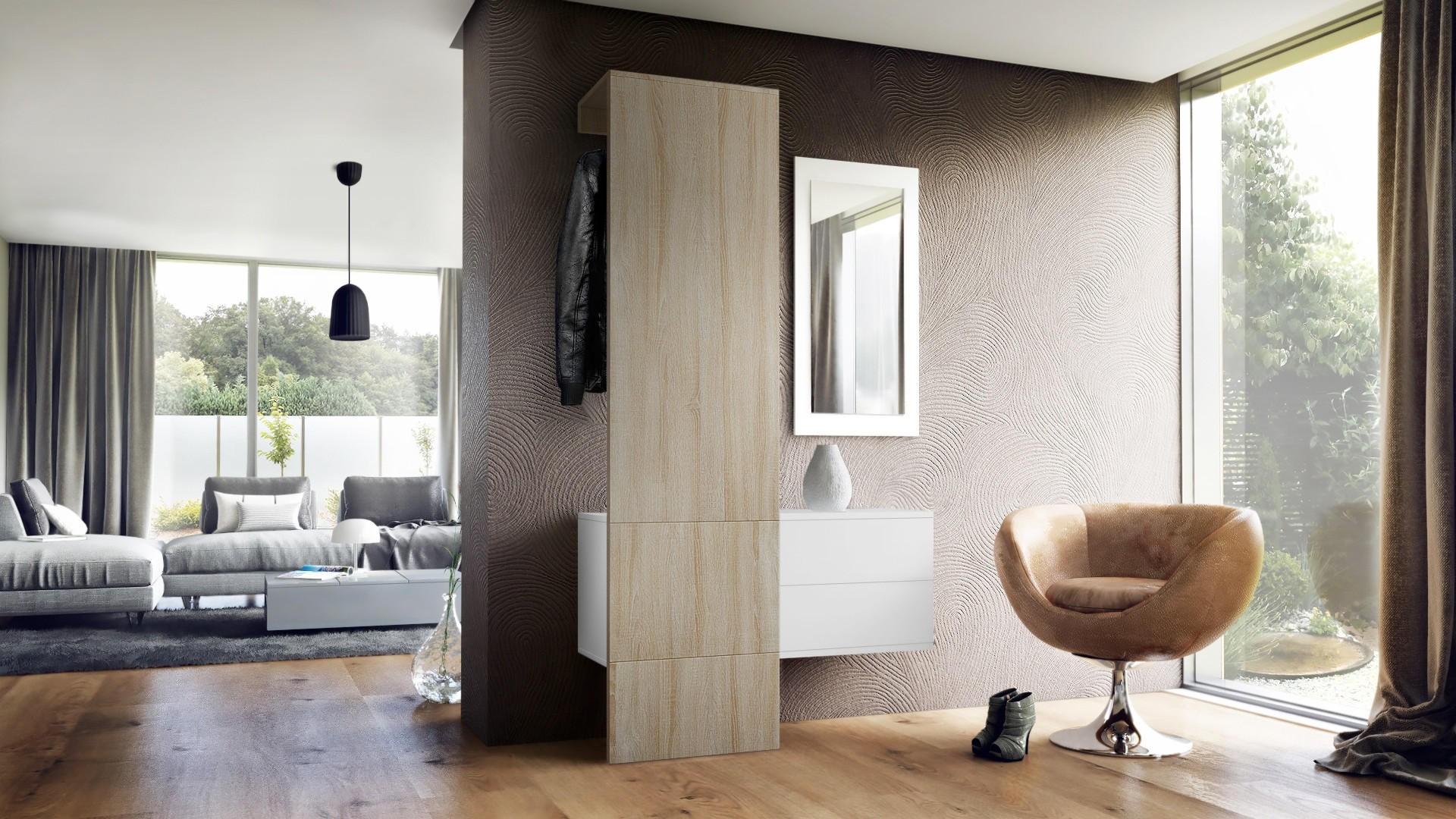 GARDEROBE Carlton Paneel in Eiche sägerau - Eiche San Remo, Holzwerkstoff (105/193/35cm) - Vladon
