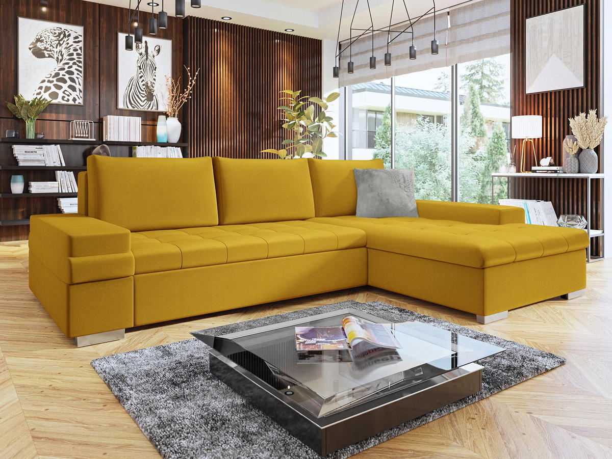 ECKSOFA Bangkok Mini Premium - Gelb/Silberfarben, Holz/Textil (274/182cm) - MIRJAN24