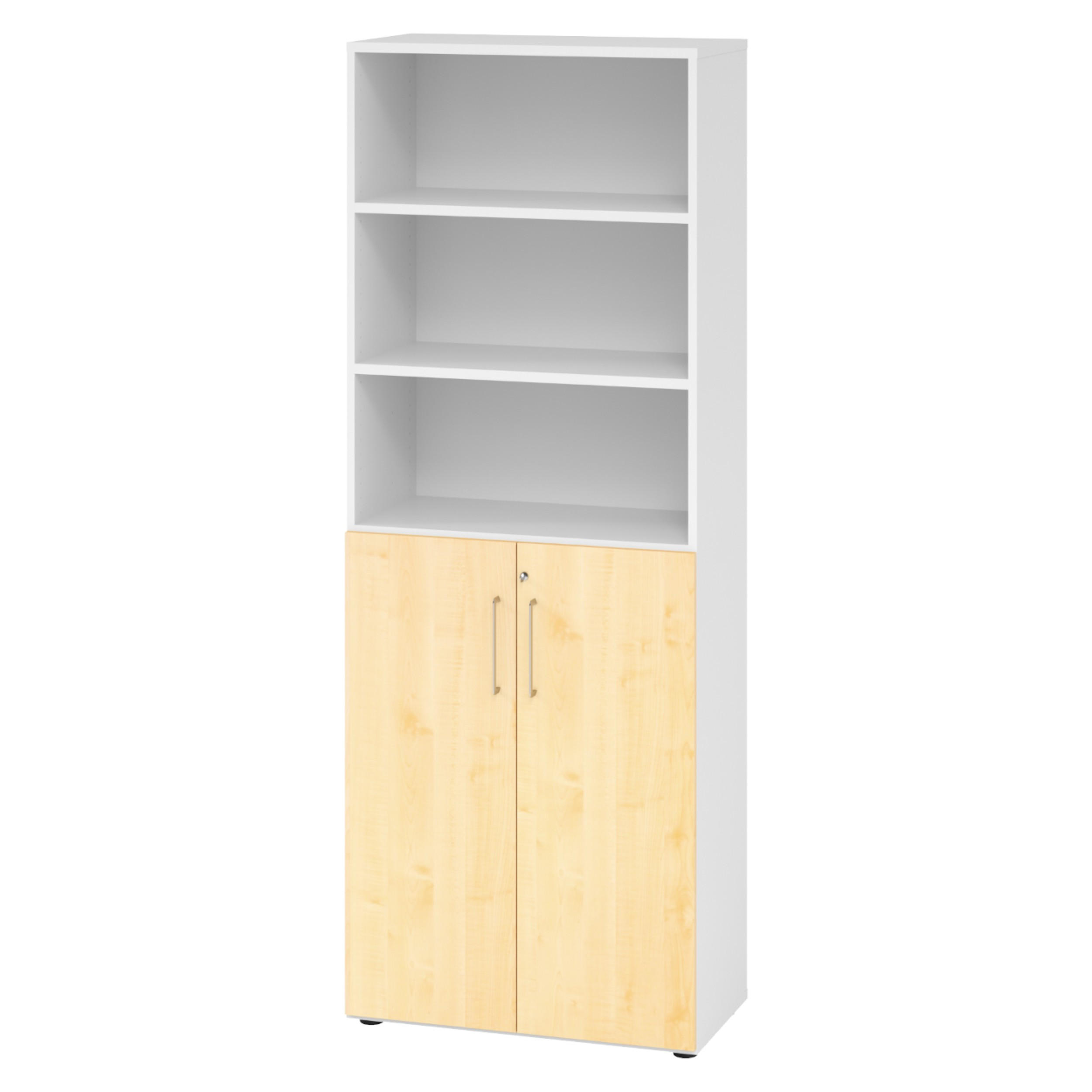 KOMBISCHRANK - 3 plus 3 Ordnerhöhen 42/80/215,6 cm in Weiß/Ahornfarben - Ahornfarben/Weiß, Holzwerkstoff (80/215.6/42cm) - bümö