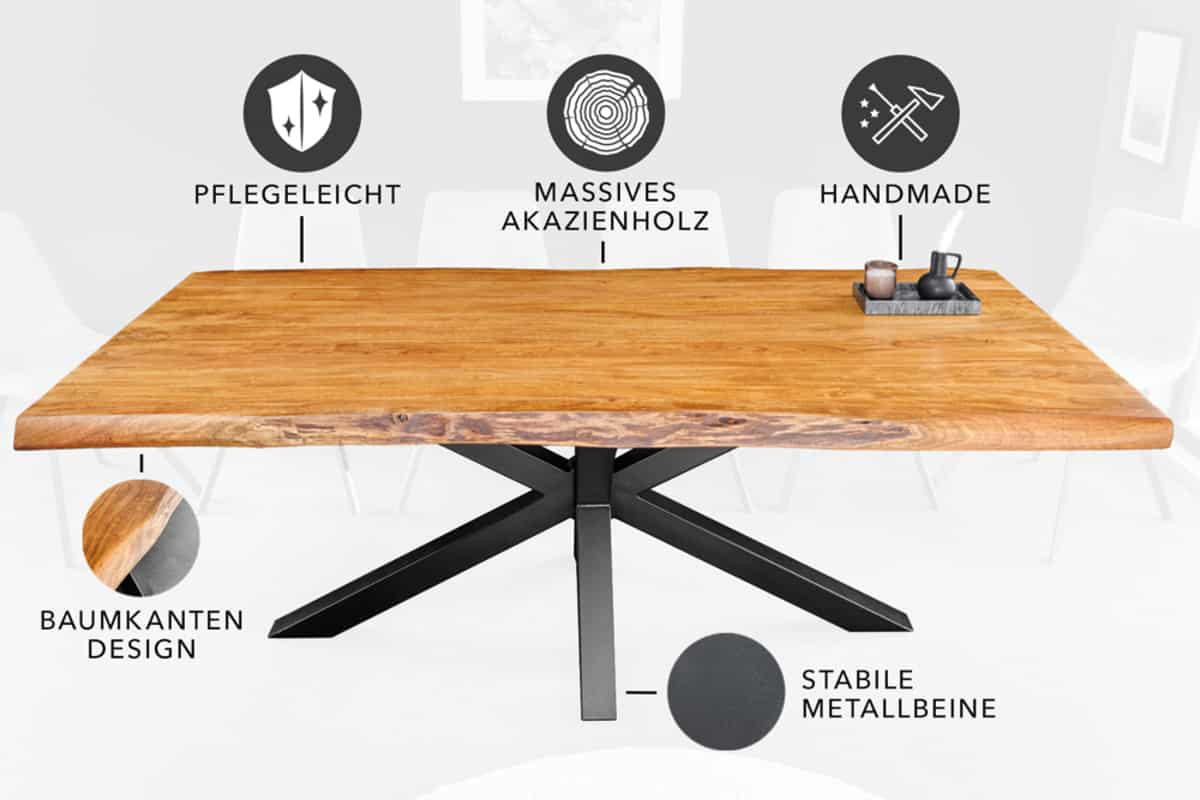 ESSTISCH MAMMUT Akazie 200cm - Schwarz/Braun, Holz/Metall (100/200/77cm) - riess-ambiente