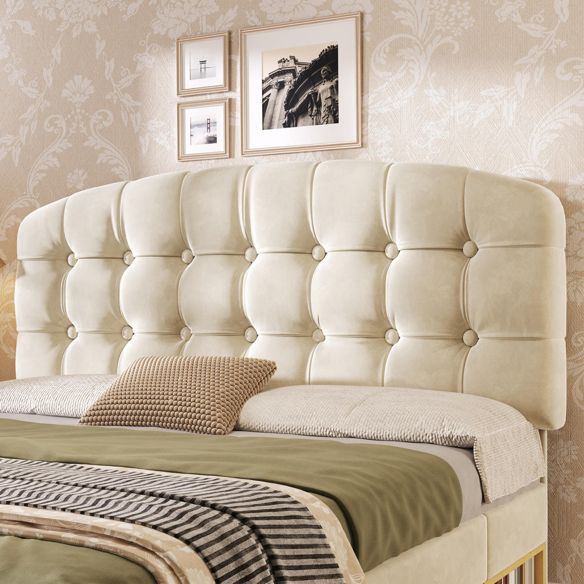 POLSTERBETT 140/200 cm Beige aus Samt mit Stauraum - Beige, Textil (140/200cm) - OKMYHOME