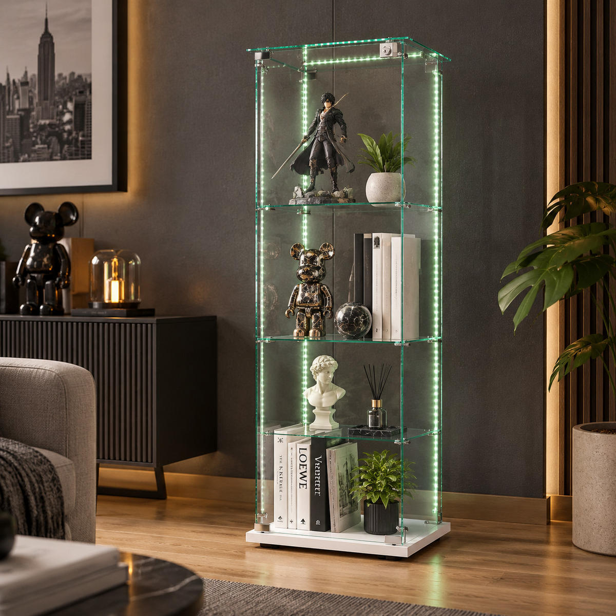 VITRINE mit RGB-Randbeleuchtung, 3-stufig, Weiß - Weiß, Glas (39.8/123.3/35cm) - Joyfair