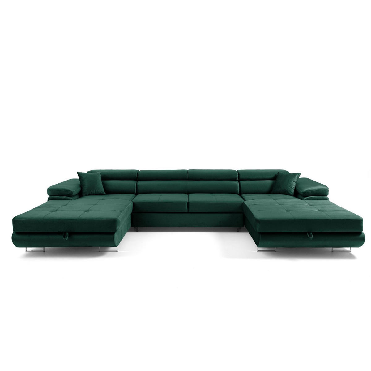 ECKSOFA U-Form ALONZO U mit Schlaffunktion 130x280 Velours Grün - Silberfarben/Grün, Holz/Textil (350/90/203cm) - Muffo